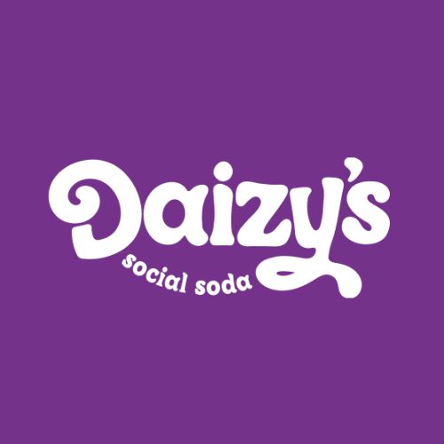 Daizy's social soda logo on purple background.
